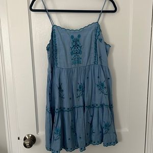 Blue floral linen dress
